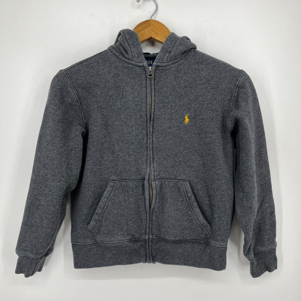 Polo Ralph‎ Lauren Hoodie Boy's M Gray Solid Pony Logo Full Zip Hooded